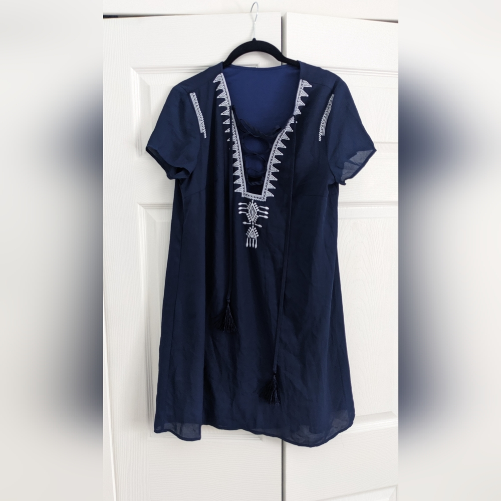 Blue and white tribal print dress/cover up